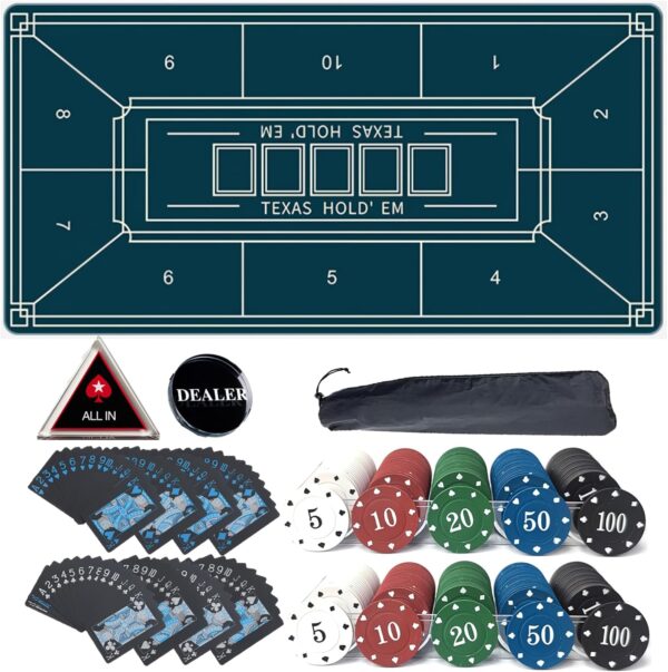 【すぐ遊べる 8点ポーカーマットフルセット】180㎝×90  (ネイビー、ホワイト)